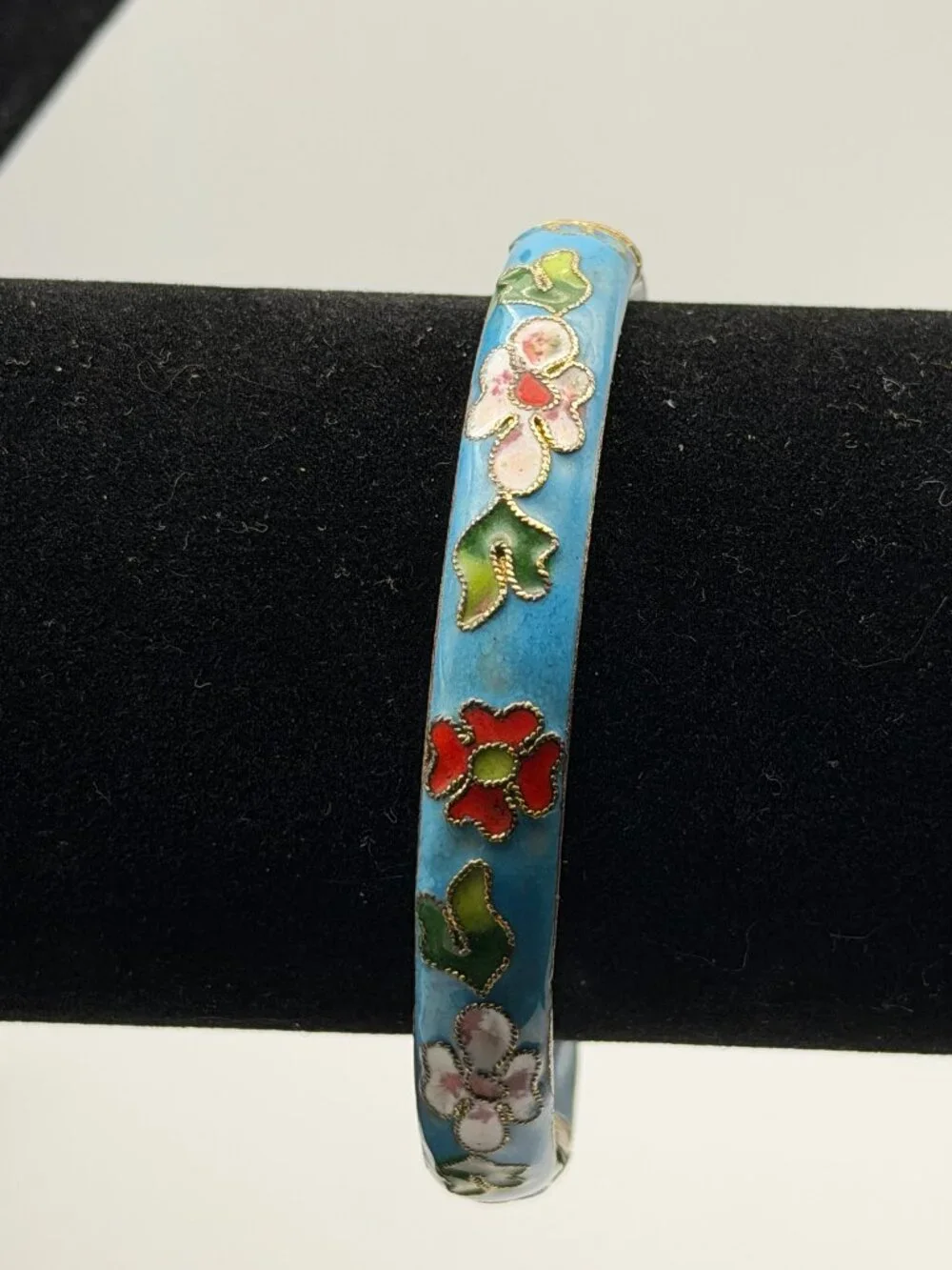 VTG Cloisonné Bracelet Bangle Cobalt Blue Enamel Gold Floral Hinged 3